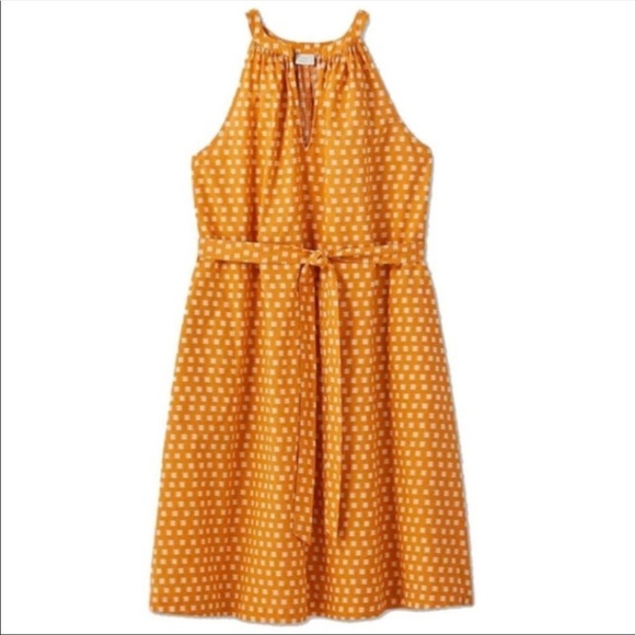 Orange Dress Sleeveless Belted With Pockets - Picture 2 of 7